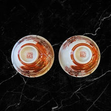 Load image into Gallery viewer, Kutani Phoenix &amp; Peony Teacup Pair – Gold Rim Branch &amp; Silver Diagonal  鳳凰牡丹柄九谷焼金継ぎ湯呑み一対