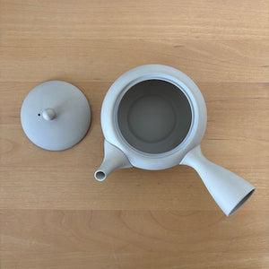 Tokoname White Smoke Kyusu Tea Pot -Flat-