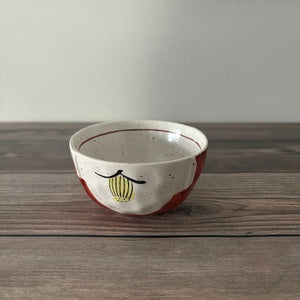 Akae Kobachi Bowl  White Camellia Tsubaki